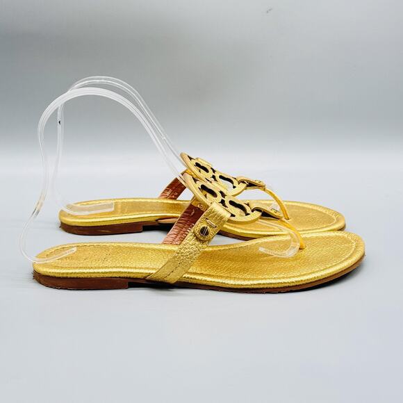 Tory Burch Sandals Womens 8 Gold Leather Miller Thong Flip Flop Summer Shoes - Picture 4 of 12